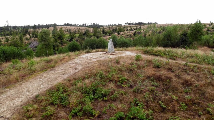 The old megalithic stone marker in Leśno, Chojnice County in northern Poland -aerial