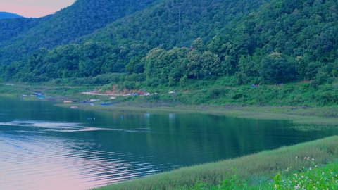4K Timelapse Video of Mae Kuang Udom Thara Dam at Sunset, Chiang Mai Province.