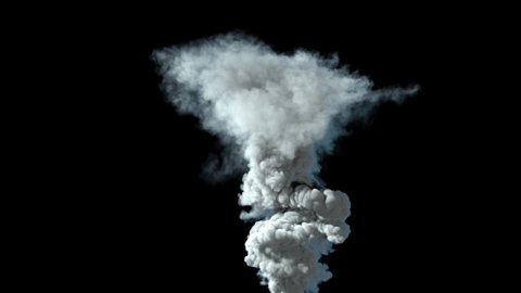 Slow motion dense white smoke as from volcano or industrial explosion or pollution emission - disaster concept isolated on dark background, 4K 60fps video UHD CG animation