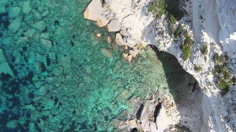 The wonderful transparent seabed of southern Corsica near Bonifacio from the drone