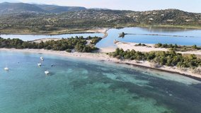 Footage from the drone of the Pinarellu beach in Corsica that separates the mediterranean sea from a pond