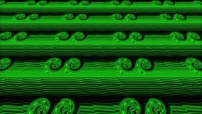 The curls are formed by moving green lines that move in perspective from right to left against a dark background