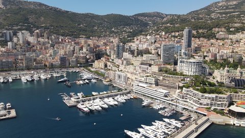 Aerial view of Monte-Carlo, Monaco city in French Riviera taken on a summer afternoon of 2020