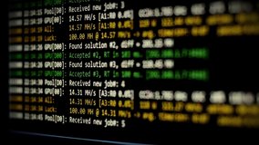 Mining Cryptocurrency process program on display PC. Display screen with cryptocurrency miner. Cryptocurrency mining on a computer screen. Share Found. Selective focus. - Powered by Shutterstock - Get 15% off with code: PIKWIZARD15