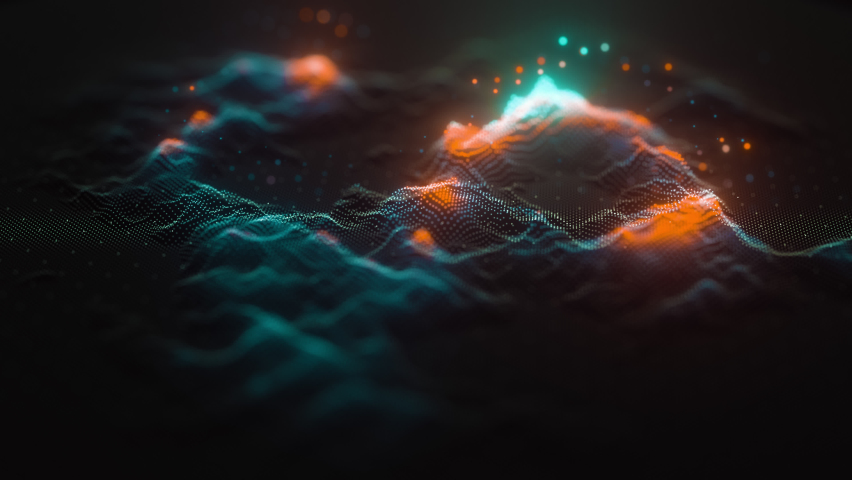 3d technological hologram, science hud interface element. Abstract waving surface from many glowing particles, connection background, ripples animation, trading graphics, charts. 4k seamless loop | Shutterstock HD Video #1060105586
