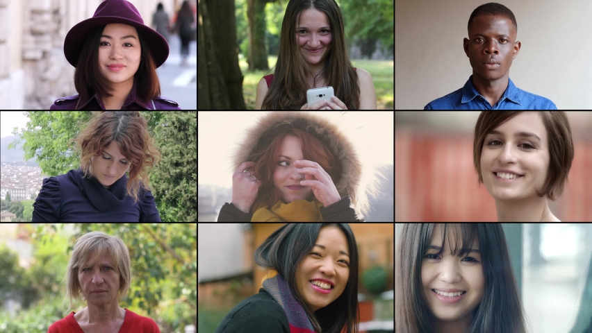 Multiscreen of people of different ages looking at camera and smiling | Shutterstock HD Video #1060115021