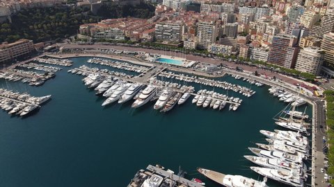 Aerial view of the luxury yachts on Monte-Carlo, Monaco city, taken on a summer afternoon of 2020