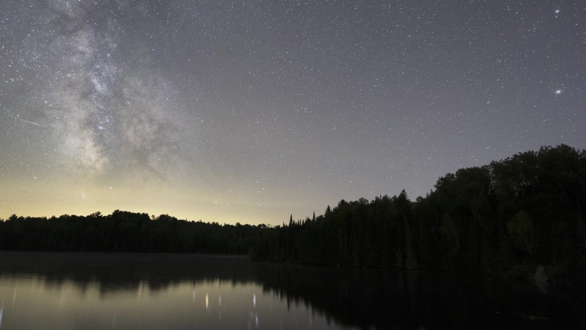 The Milky Way In The Night Sky Over A Lake, Algonquin Park Time Lapse