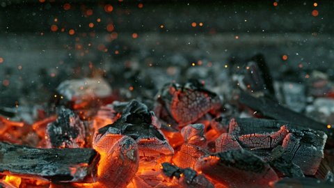 Black Charcoal in Bonfire, Super Slow Motion Shooting on High Speed Cinema Camera at 1000fps