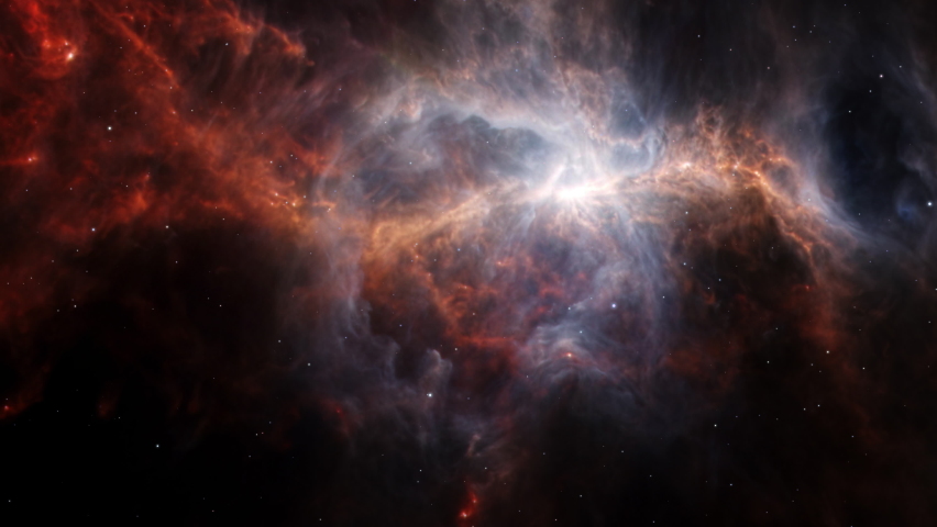 Seamless loop space flight into The dusty side of the Sword of Orion. 4K 3D rendering. Flight Through Space With star field, Galaxy and Nebulae looping animation. Elements furnished by NASA image. | Shutterstock HD Video #1060140137