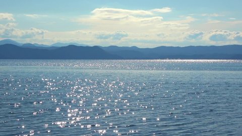 Glitter of Lake Inawashiro.This lake is a tourist destination in Fukushima prefecture.