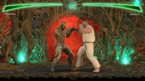 Fighting Video Game Part II: Kombat. Fantastic Duel Game Between Two Warriors In The Scenery Of Alien Biomass. 3d Generated And Rendered Video