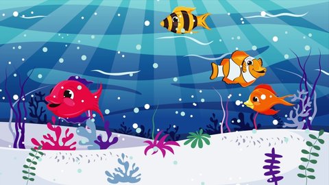 Different Colors Of Funny Cartoon Fishes