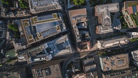 Aerial View Shot of London UK, Top Down of St Paul's Cathedral, United Kingdom