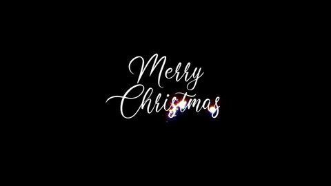 Animated merry christmas font with particles, sparkles and bokeh With alpha on green screen