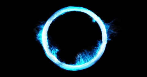 Abstract Energy Ring portal effect. perfect for overlay or logos. Energy particle flowing within a ring and bursting with flames or plasma. 3D render, 4K loop.