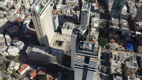 Tel aviv from above, birds eye view of Migdal shalom, Rotschild and the center of town