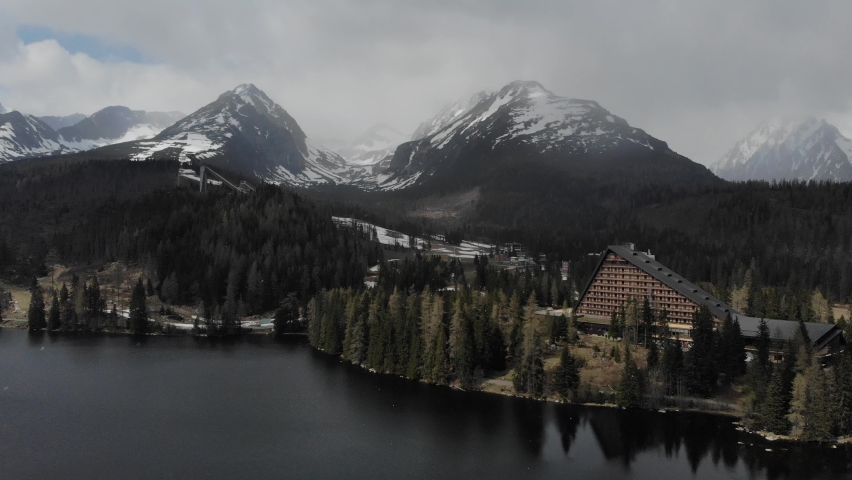 snow-capped mountains drone view. High quality 4k footage