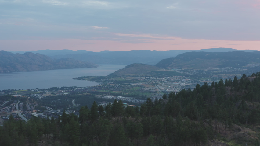 View of West Kelowna and Okanagan Lake from top of Mount Boucherie aerial