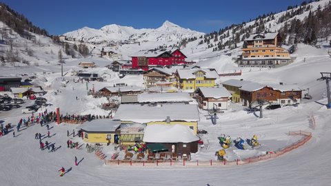 Aerial view of Obertauern ski village, Salzburger Land of Austria.