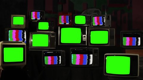 Vintage Televisions Turning On and Off Green Screens with Color Bars. You can replace green screen with the footage or picture you want. You can do it with “Keying” effect in After Effects.