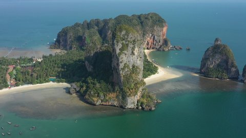 View from above, stunning aerial view of the Ao Nang Tower, one of Krabi's most famous rock formation. Ao Nang, Krabi, Thailand.