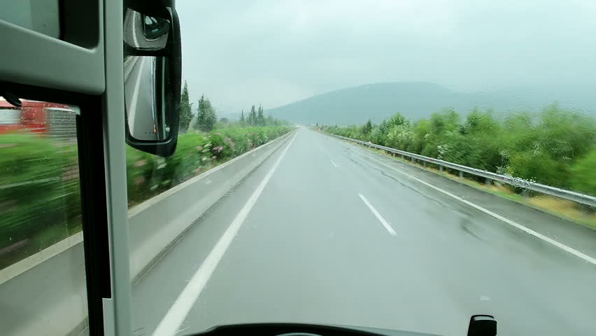 Tourist Bus View From The Cabin Of The Bus