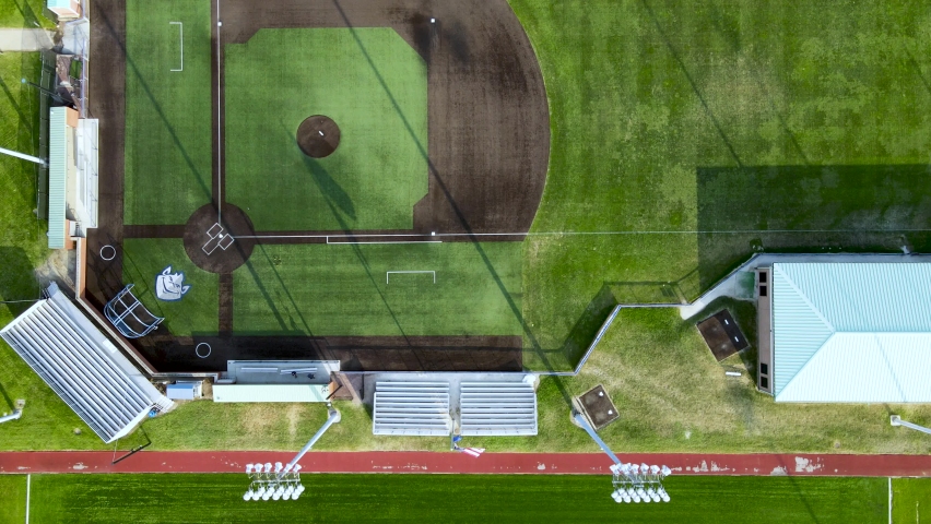 Baseball Field Diamond - Abandoned & Empty with No People due to Coronavirus, Aerial Drone Bird