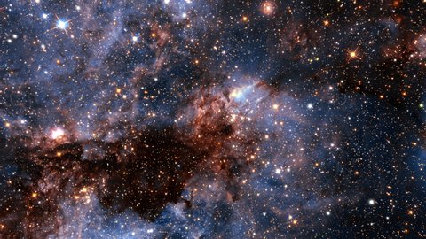 Seamless loop galaxy exploration through outer space towards glowing milky way galaxy. 4K looping animation of flying through glowing nebulae, clouds and stars field. Elements furnished by NASA image. - Βίντεο στοκ