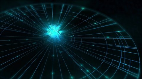 Futuristic 3d orb animation. Cyber space and time concept.