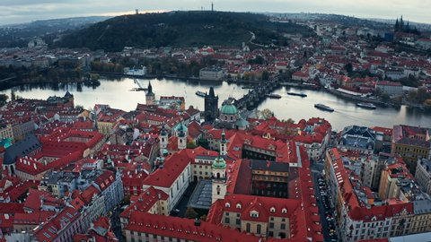 Famous Charles bridge and historical center of Prague