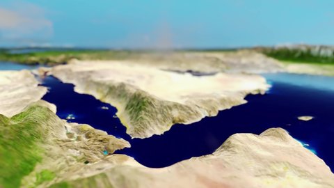 3D CGI Map of Middle East & United Arab Emirates Borders Traced With Mountain Relief & Depth of Field