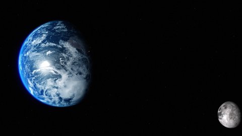 Earth planet animation on space view with the moon rotating around in orbit. Concept of astronomy, world, satellite , astrology and lunar phases. Solar system 4k animation.