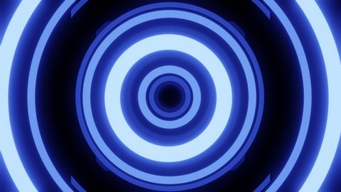 Blue round tunnel loop on deep black background for concept design. Moving abstract background. 4k motion graphic. Cyberspace Looped animation.