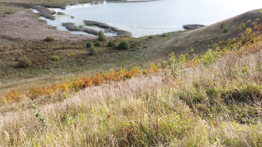 Lake in the valley aerial view. nature landscape