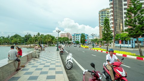 Sidewalk for pedestrians, Front Beach of Vungtau city, Vietnam - hyperlapse