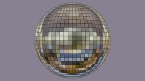 Animation of rotation of a mirror disco ball on a gray background. 3d illustration loop seamless video