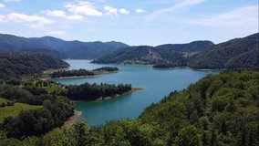 View at Zaovine lake from Tara mountain in Serbia.