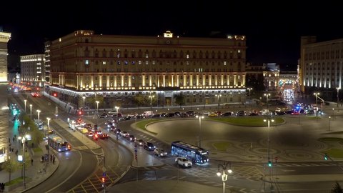 Night view of Lubyanka square in Moscow, building of the Federal Security Service