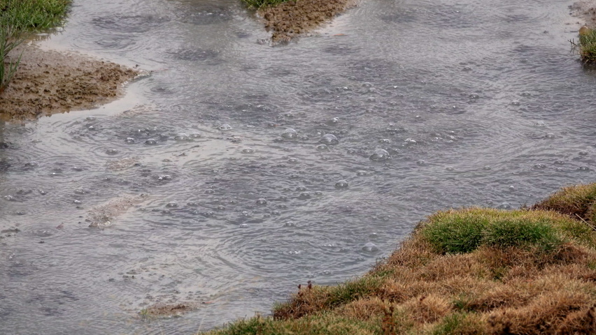 Sizzling hot water bubbles in shallow hot spring.
