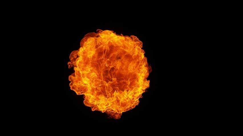 Super slow motion of fire blast isolated on black background. Filmed on high speed camera, 1000 fps