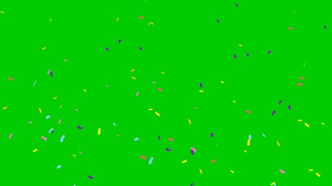 Animated multicolored confetti falling and spinning. Vector illustration isolated on green background. Looped video.
