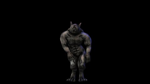 Seamless animation of a werewolf sexy dancing isolated with alpha channel. Funny cartoon character for Halloween background.