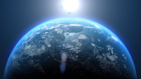 Beautiful 3d earth planet animation.
Space Zoom spinning view, Concept of climate change, dark night, cities lights, sunrise. World planet satellite,Stars, nebula and galaxy black background in 4k.