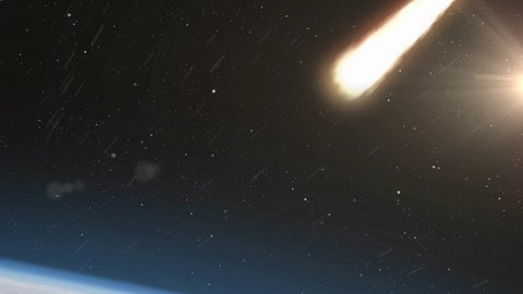 Asteroids Meteors burns in atmosphere Earth, Realistic vision
Meteors burning on fire while entering earth blue atmosphere

