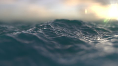 Slow motion shallow depth of field shot of ocean waves. Seamless 4k loop animation.