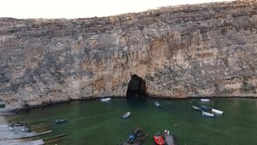 drone shot of the blue hole in Gozo (Malta)