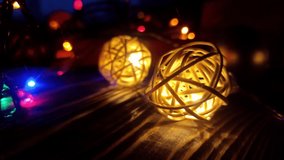 Christmas lights close up video. Cozy mood in the evening. Festive time. Holidays concept.  