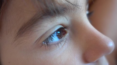 4K Extreme close up an eye of child looking away
