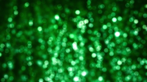 Green sparkle glitter tinsel with bokeh effect and selective focus. Festive background with bright raining lights. St Patricks, Christmas New Year's Eve concept. abstract looped 3D animation texture. Stock Video